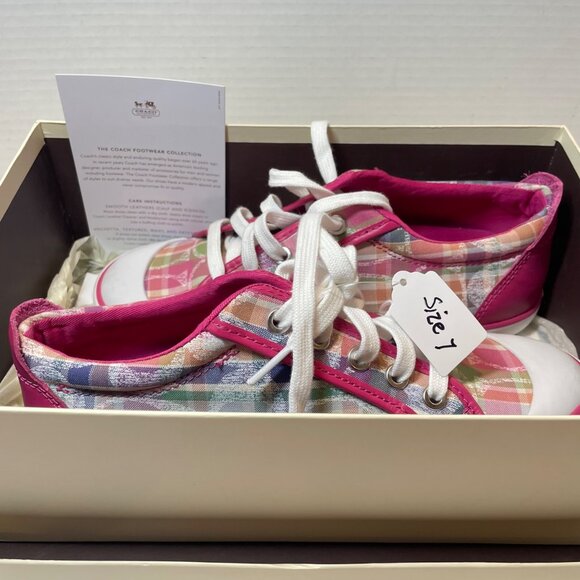 Coach Womens Plaid Canvas Lace-Up Sneakers Size 7 With Original Box - Picture 6 of 16
